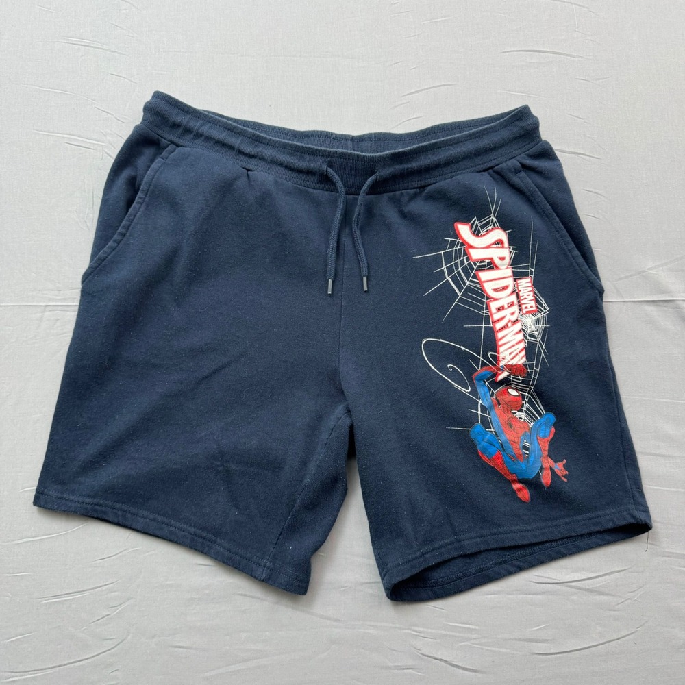 Marvel Spider-Man Graphic Shorts Navy Blue Drawstring Lounge Shorts Mens S